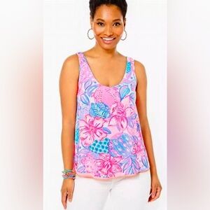 NWT Lilly Pulitzer Florin Sleeveless Scoop Top in Pink Isle Snappy Turtle